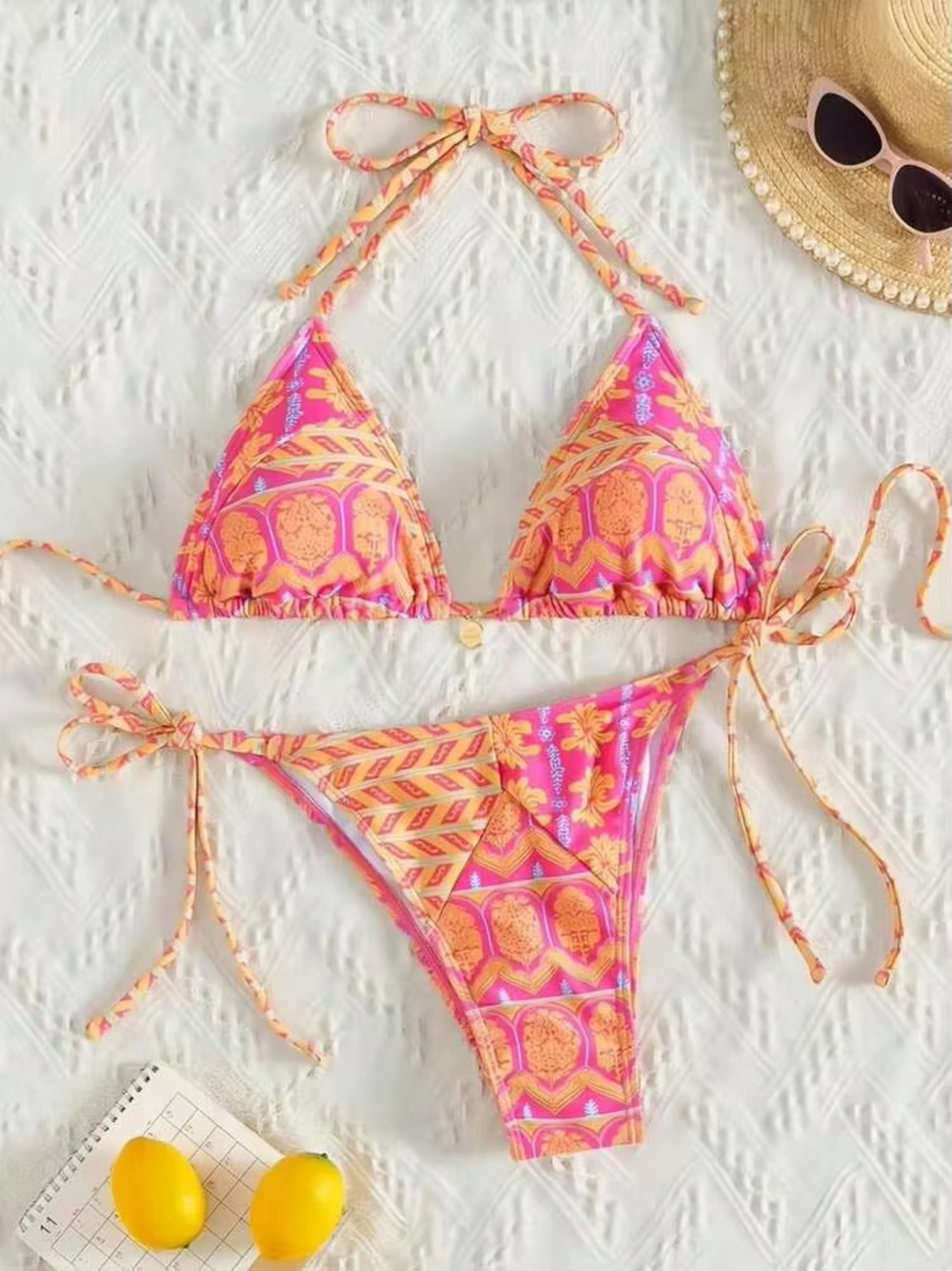 Boho Print Triangle Bikini Tie Side Swimsuit